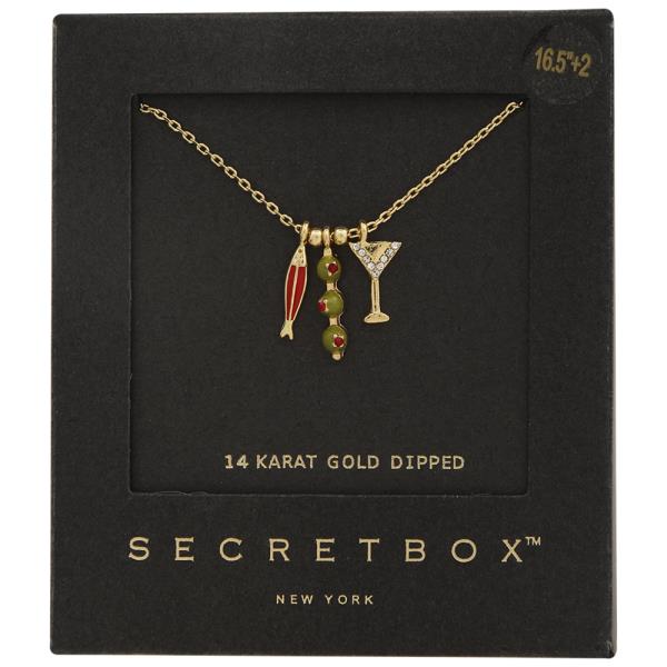 SECRET BOX GOLD DIPPED OLIVE MARTINI CHARM NECKLACE