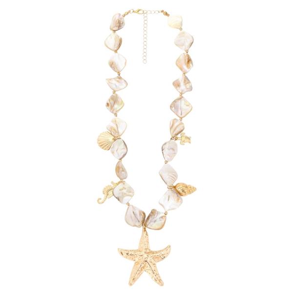 SEALIFE STONE SHELL STARFISH MULTI CHARM STATEMENT NECKLACE