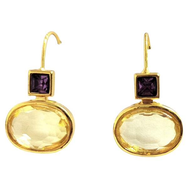 CRYSTAL STONE SQUARE OVAL LINK DROP EARRING