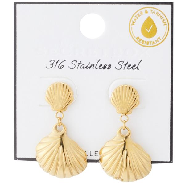SECRET BOX STAINLESS STEEL SHELL SHAPE EARRING
