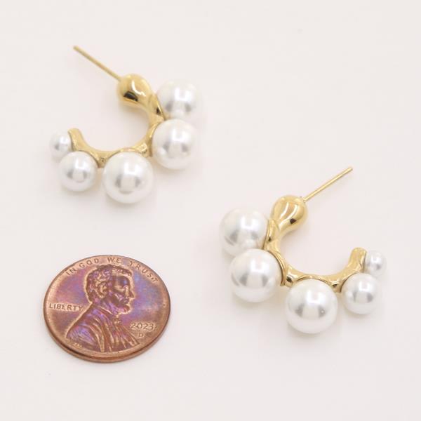 SECRET BOX STAINLESS STEEL PEARL STUD HOOP EARRING