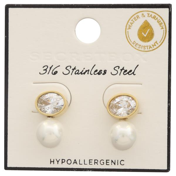 SECRET BOX STAINLESS STEEL PEARL CUBIC EARRING
