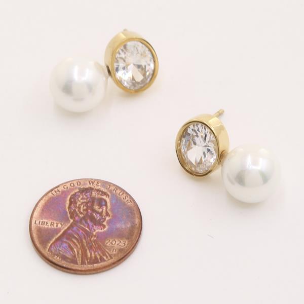 SECRET BOX STAINLESS STEEL PEARL CUBIC EARRING