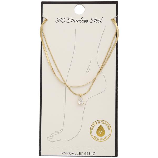 SECRET BOX STAINLESS STEEL HERRINGBONE CUBIC ANKLET