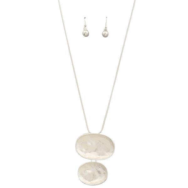 DOUBLE ROUND OVAL PENDANT NECKLACE EARRING SET