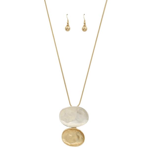 DOUBLE ROUND OVAL PENDANT NECKLACE EARRING SET