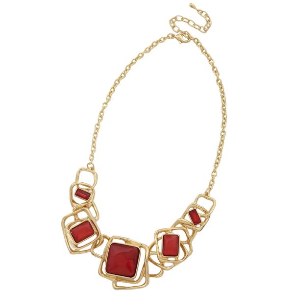 GEOMETRIC SQUARE LINK CHAIN LINK NECKLACE EARRING SET