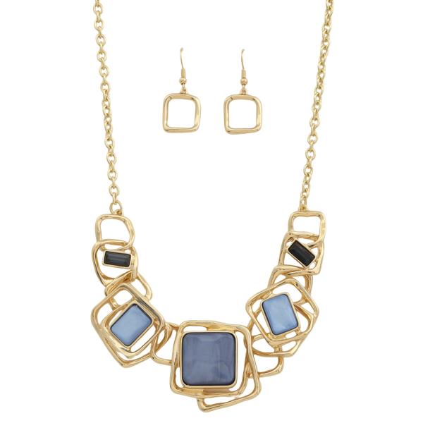 GEOMETRIC SQUARE LINK CHAIN LINK NECKLACE EARRING SET