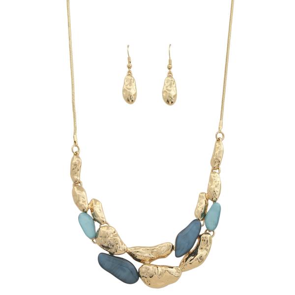 MIX TEXTURED ORGANIC SHAPED NECKLACE EARRING SET