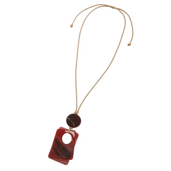 RECTANGLE RESIN PENDANT LONG NECKLACE EARRING SET