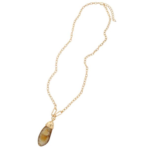 STONE RESIN PENDANT LONG NECKLACE EARRING SET
