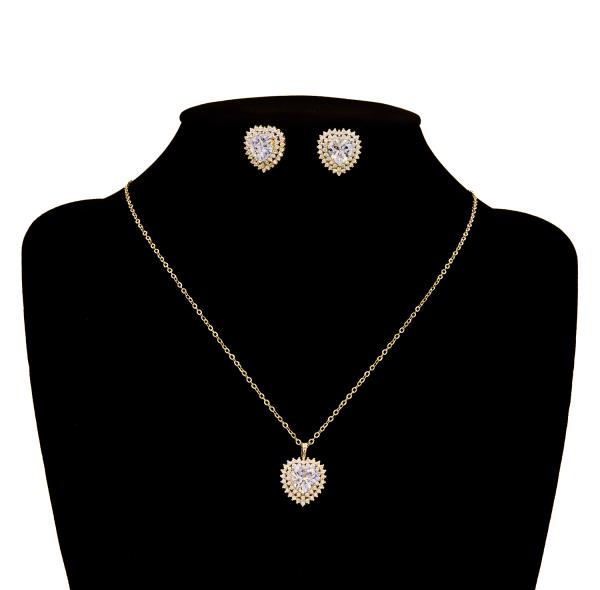 CZ HEART NECKLACE EARRING SET