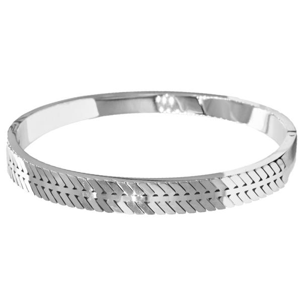 HERRINGBONE STAINLESS STEEL BANGLE BRACELET