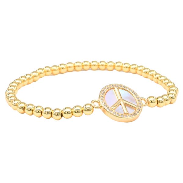 PEACE PENDANT STAINLESS STEEL BALL STRETCH BRACELET