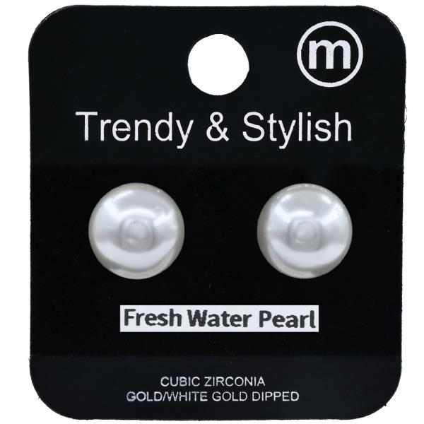 CZ FRESH WATER PEARL POST EARRING