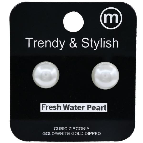 CZ FRESHWATER PEARL POST EARRING