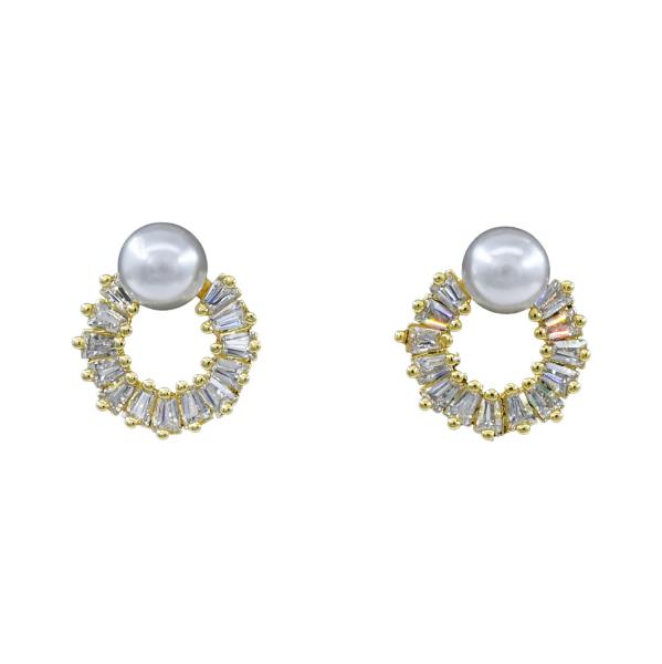 CZ PEARL POST EARRING