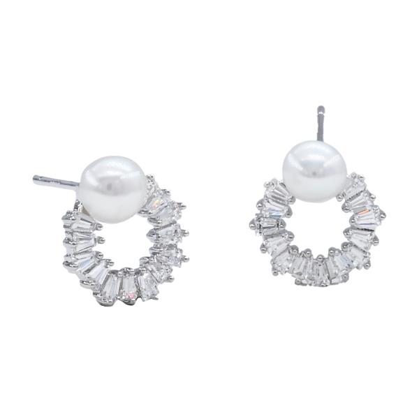 CZ PEARL POST EARRING