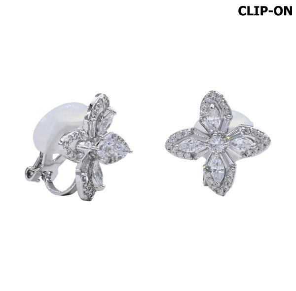 CZ CLOVER CLIP ON EARRING