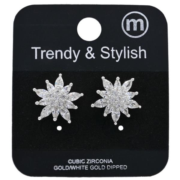 CZ SNOW FLOWER POST EARRING