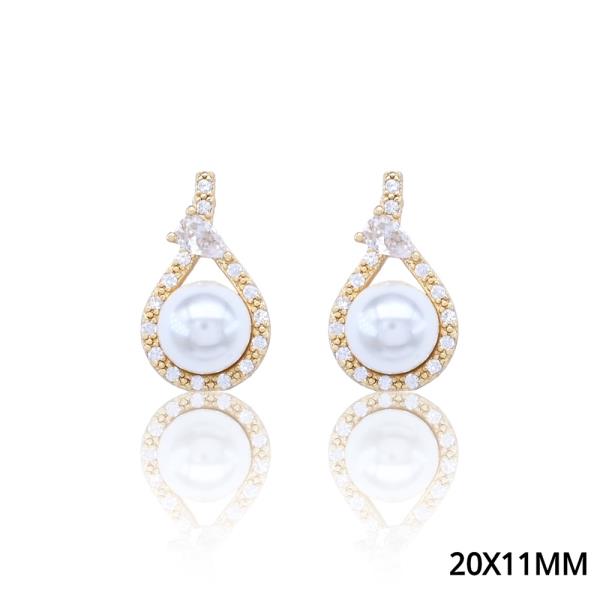 CZ OPEN TEARDROP PEARL EARRING