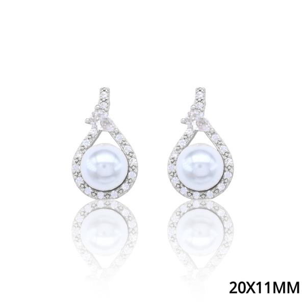 CZ OPEN TEARDROP PEARL EARRING