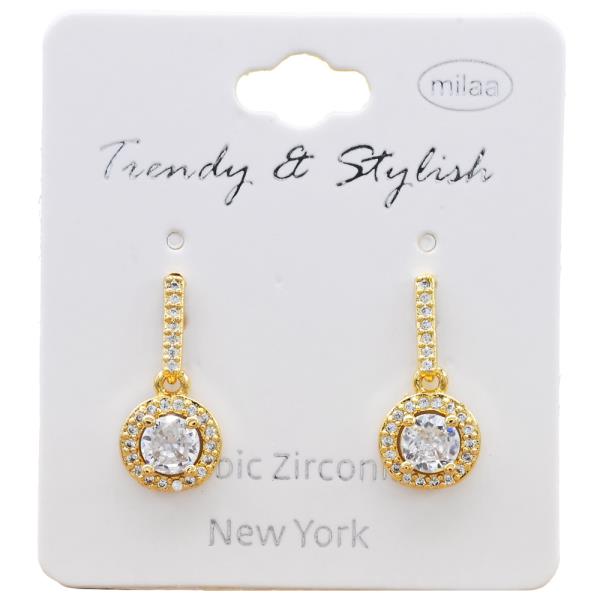 CZ DANGLING HALO SHAPE EARRING