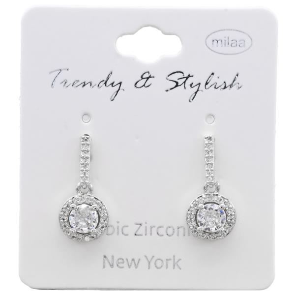 CZ DANGLING HALO SHAPE EARRING