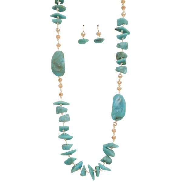 MULTI STONE BEAD LONG NECKLACE EARRING SET