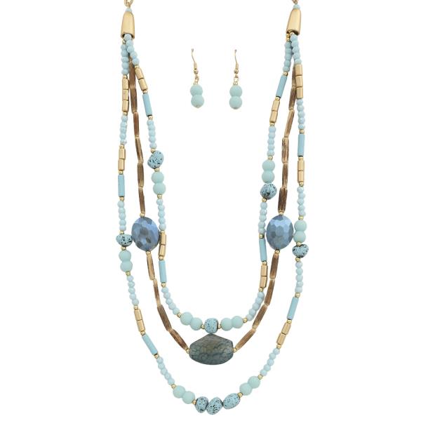 MULTI BEADED LAYER NECKLACE EARRING SET