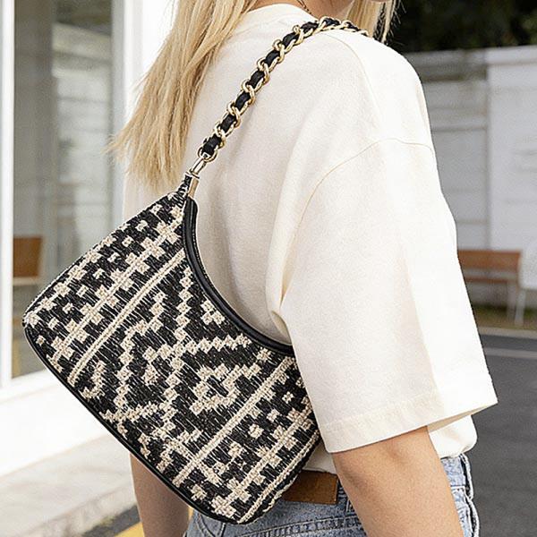WOVEN STRAW PATTERN DESIGN SHOULDER CROSSBODY BAG