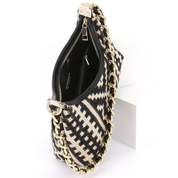 WOVEN STRAW PATTERN DESIGN SHOULDER CROSSBODY BAG