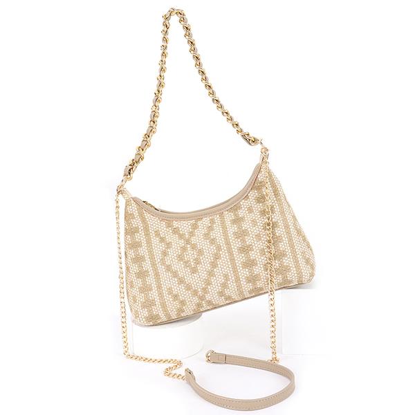 WOVEN STRAW PATTERN DESIGN SHOULDER CROSSBODY BAG