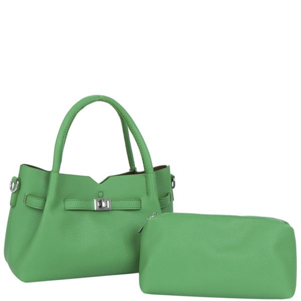 2IN1 COLOR TEXTURED SATCHEL BAG W POUCH SET