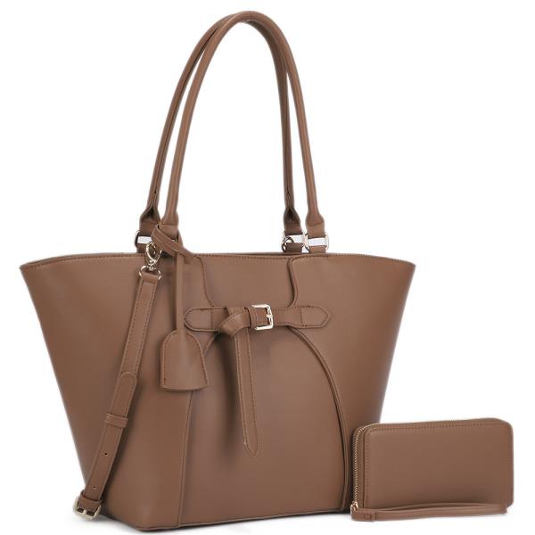 2IN1 SMOOTH MODERN BUCKLE DESIGN TOTE BAG W WALLET SET