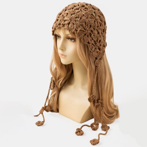 CROCHET OPEN KNIT TIE STRAP BONNET