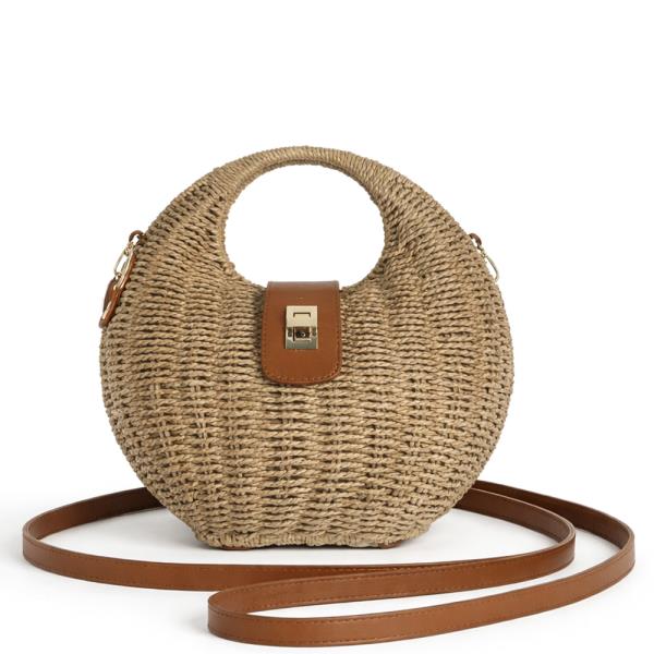 ROUND WOVEN STRAW CROSSBODY BAG