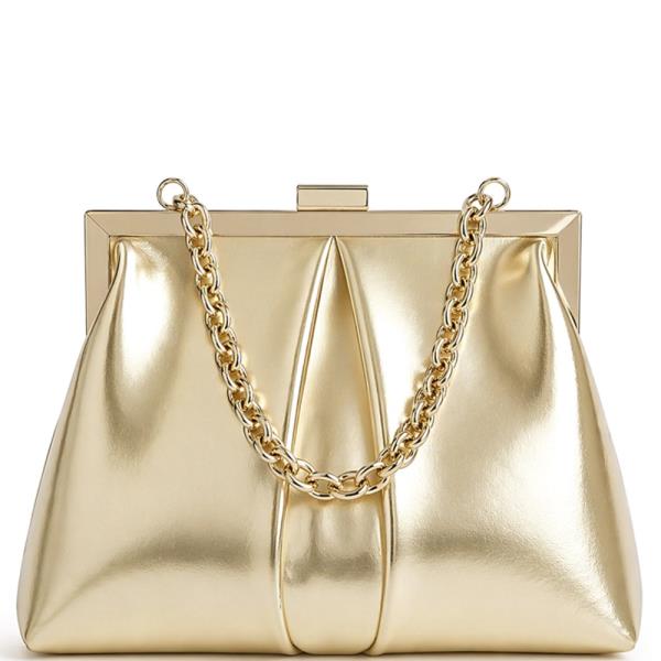 CHIC SMOOTH PLEATED CHAIN LINK EVENING BAG