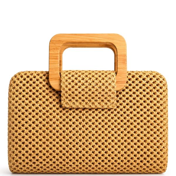 WOVEN WOODEN HANDLE CLUTCH BAG