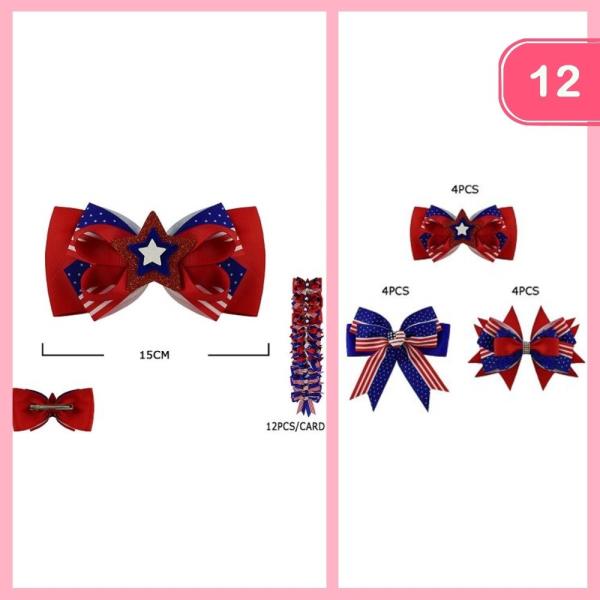 FOURTH OF JULY HAIR BOWS (12 UNITS)