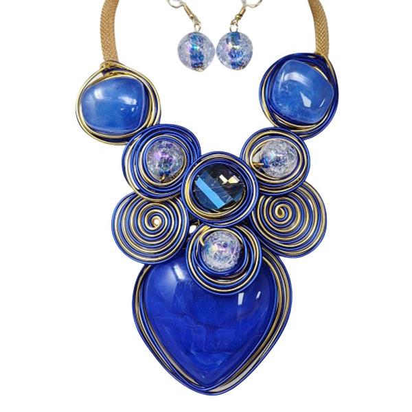 METAL RESIN MULTI DISC STATEMENT NECKLACE EARRING SET