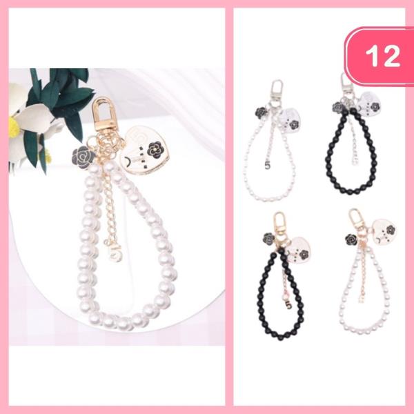 PEARL CHARM HEART FLOWER CHARM KEYCHAIN (12 UNITS)