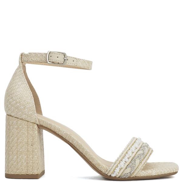 WOVEN RAFFIA EMBELLISHED STRAP ANKLE HEEL 16 PAIRS