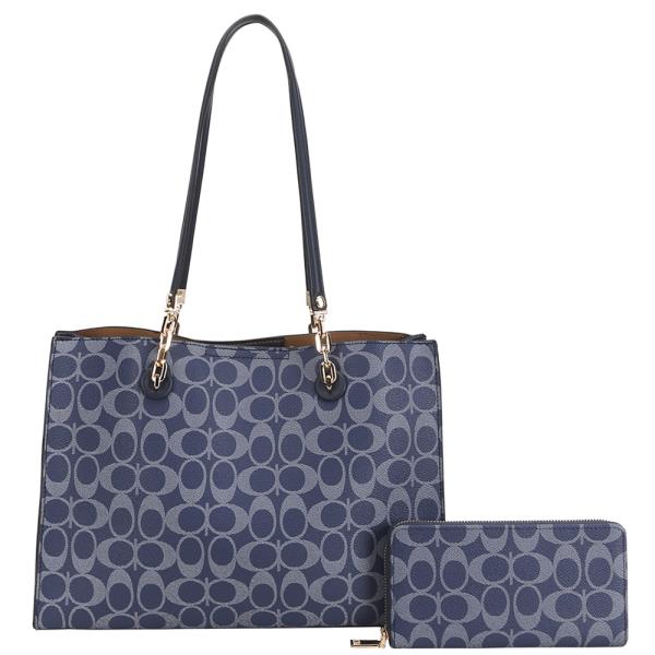 2IN1 OVAL PATTERN PRINT SHOULDER TOTE BAG W WALLET SET