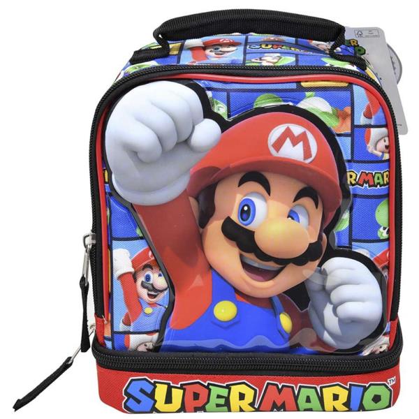 MARIO BACKPACK W DROP BOTTOM RECTANGLE LUNCH BAG