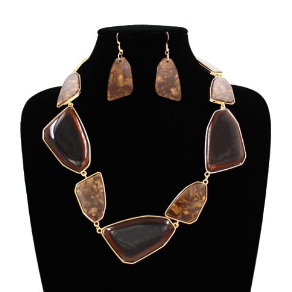 RESIN STONE LINK STATEMENT NECKLACE EARRING SET