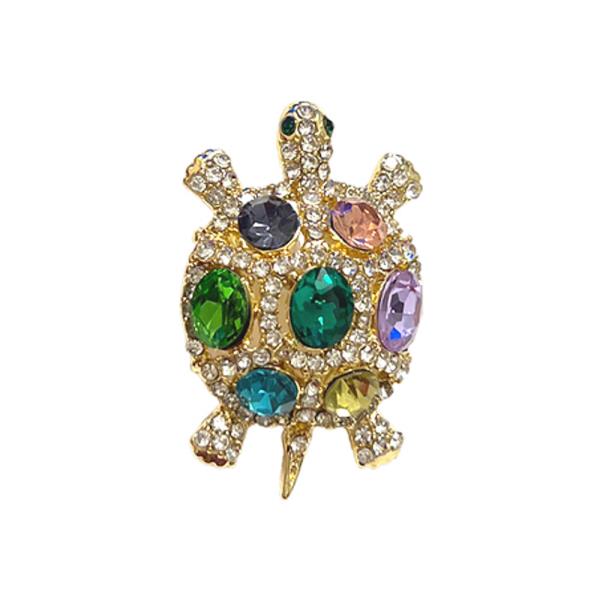 CRYSTAL STONE TURTLE BROOCH
