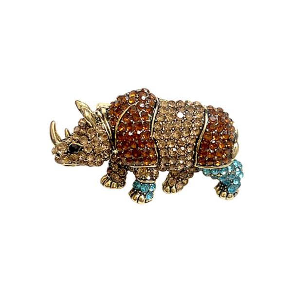 RHINESTONE RHINO BROOCH
