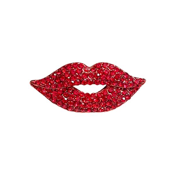 RHINESTONE LIP BROOCH