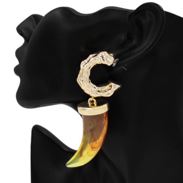 METAL ABSTRACT C HOOP TUSK DANGLE EARRING